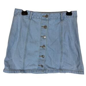 Forever 21 Mini Skirt Womens Medium Blue Denim Cotton Light Wash Button Front